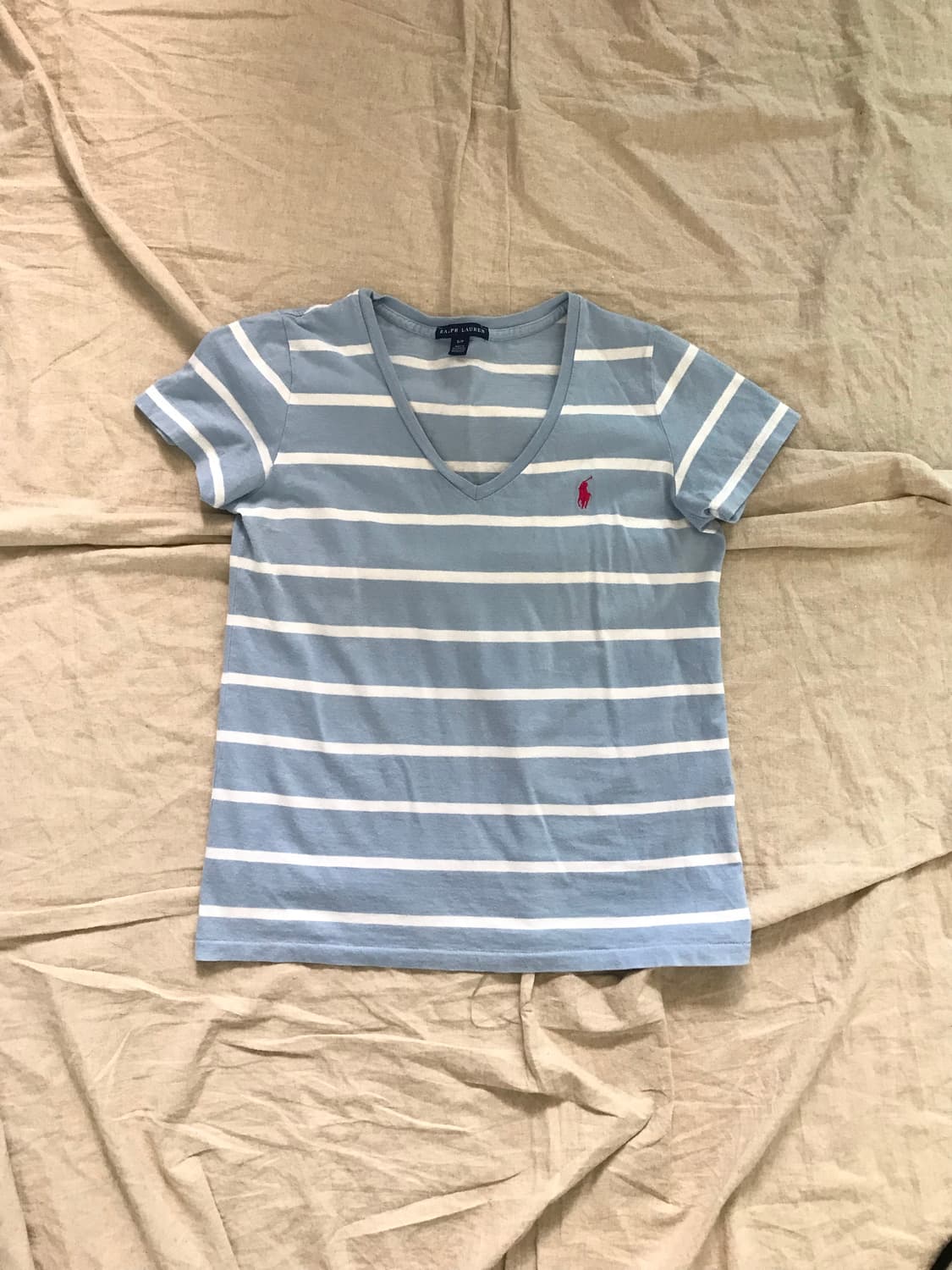 폴로 랄프로렌 포니 로고 스트라이프 브이넥 반팔티 상품이미지5