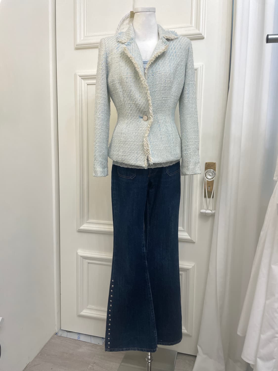 mint beige tweed one-button jacket 상품이미지2