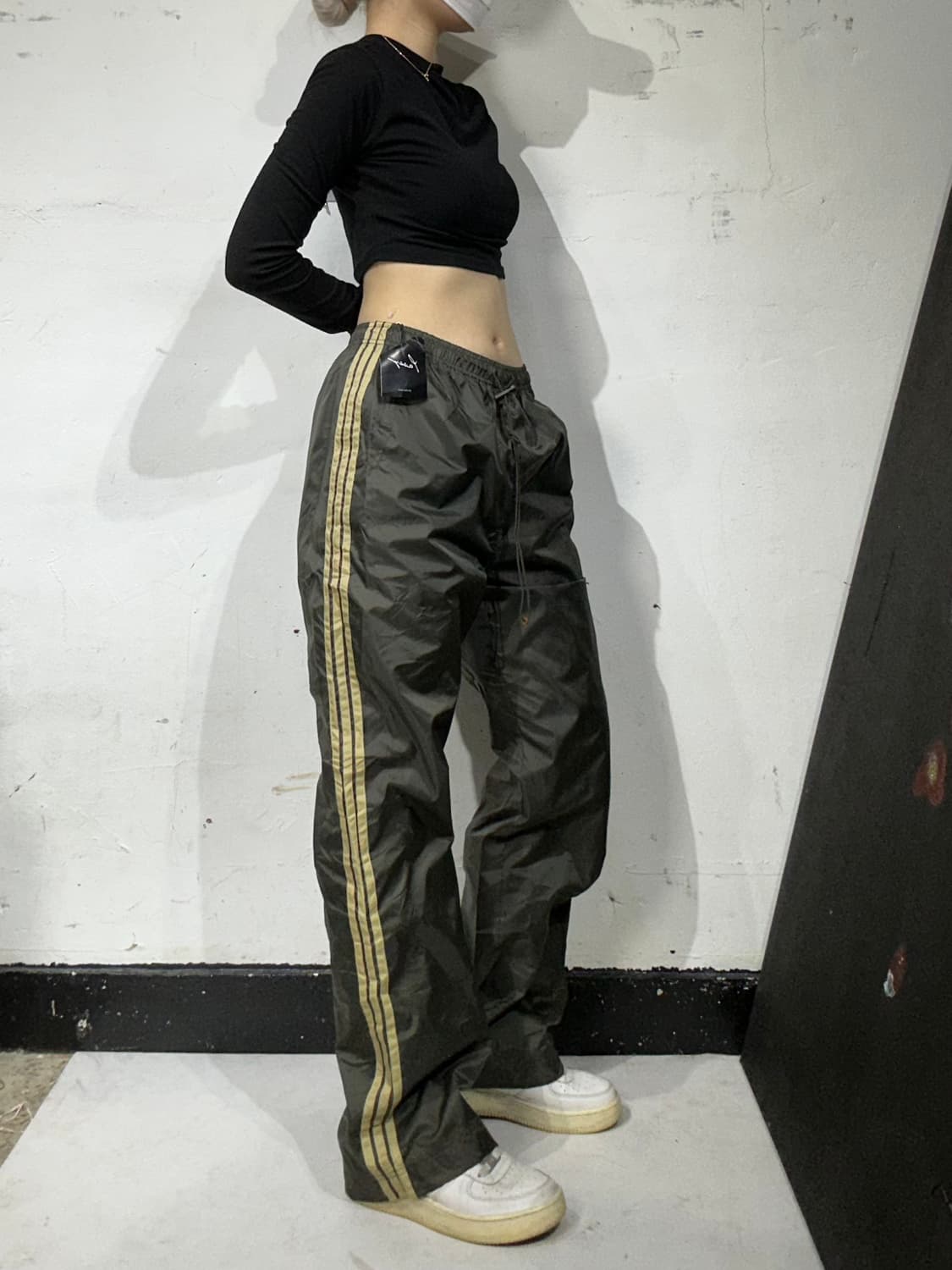 일본 빈티지 카키 브라운 대대장 삼선 와이드 힙합 트랙 팬츠 M 상품이미지1