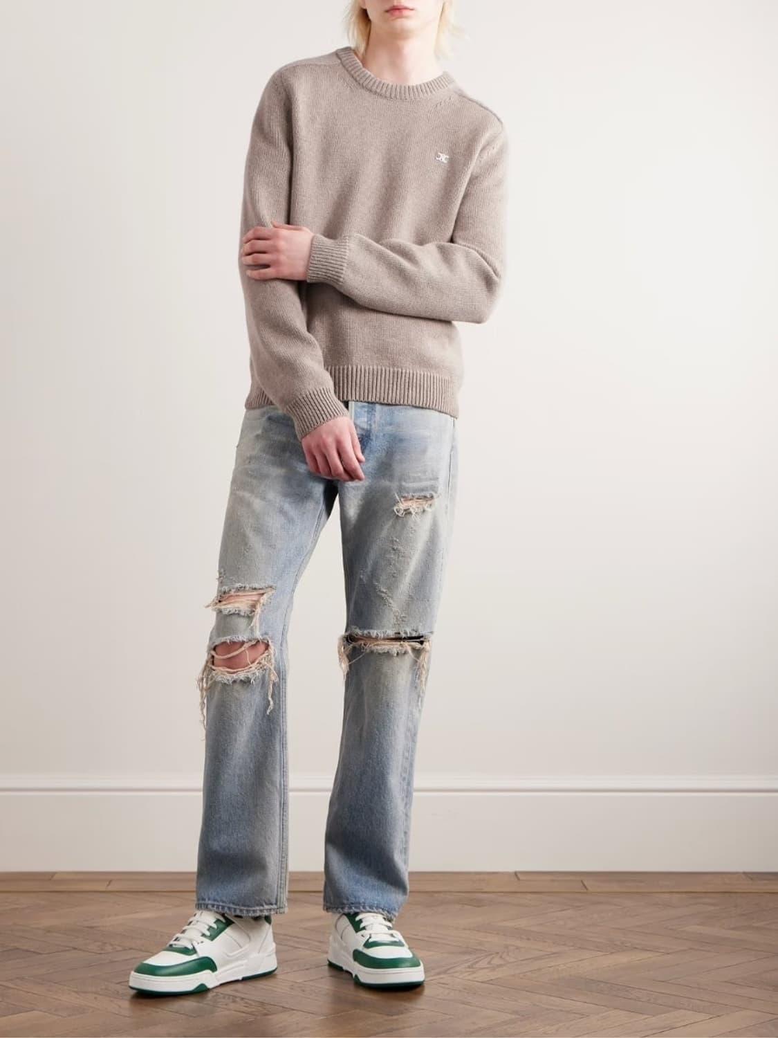 XL 셀린느 캐시미어 울 크루넥 트리옹페 스웨터 샌드  상품이미지2