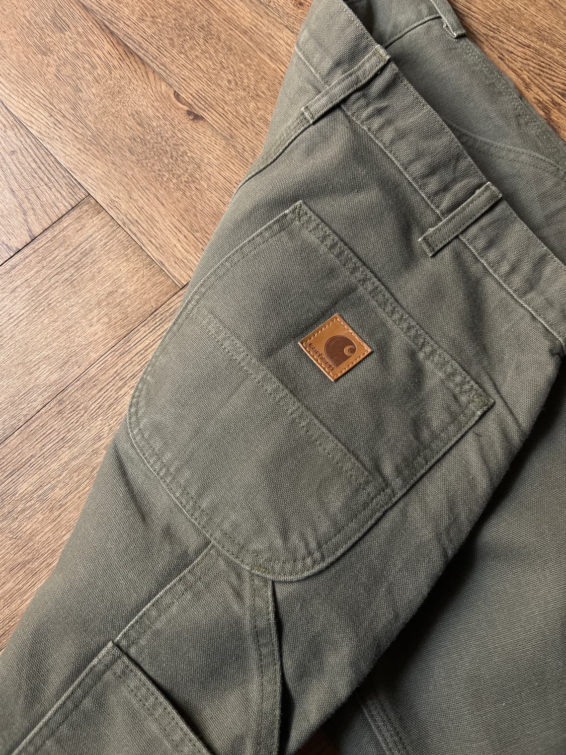 [33]칼하트 USA 체크 라이닝 모스그린 싱글니 카펜터 워크 팬츠 상품이미지6