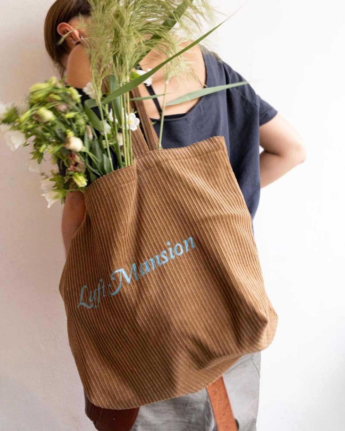 루프트맨션 코듀로이 가방 코듀로이 토트백 브라운 스카이블루 상품이미지2