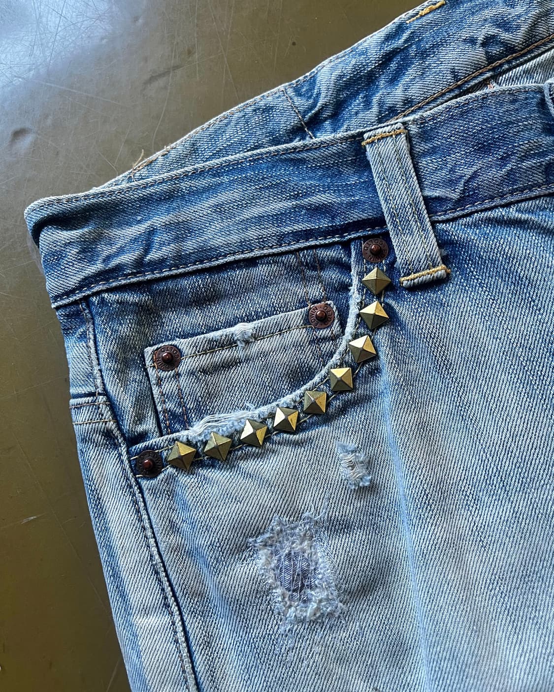 2000s EDWIN Punk Custom Boro Denim Pants 상품이미지6