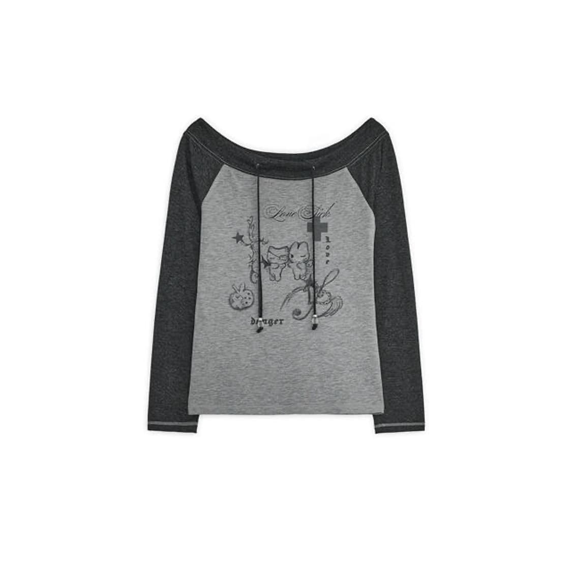 허그유어스킨 러브 시크 드로잉 오프숄더 탑(차콜) 상품이미지1