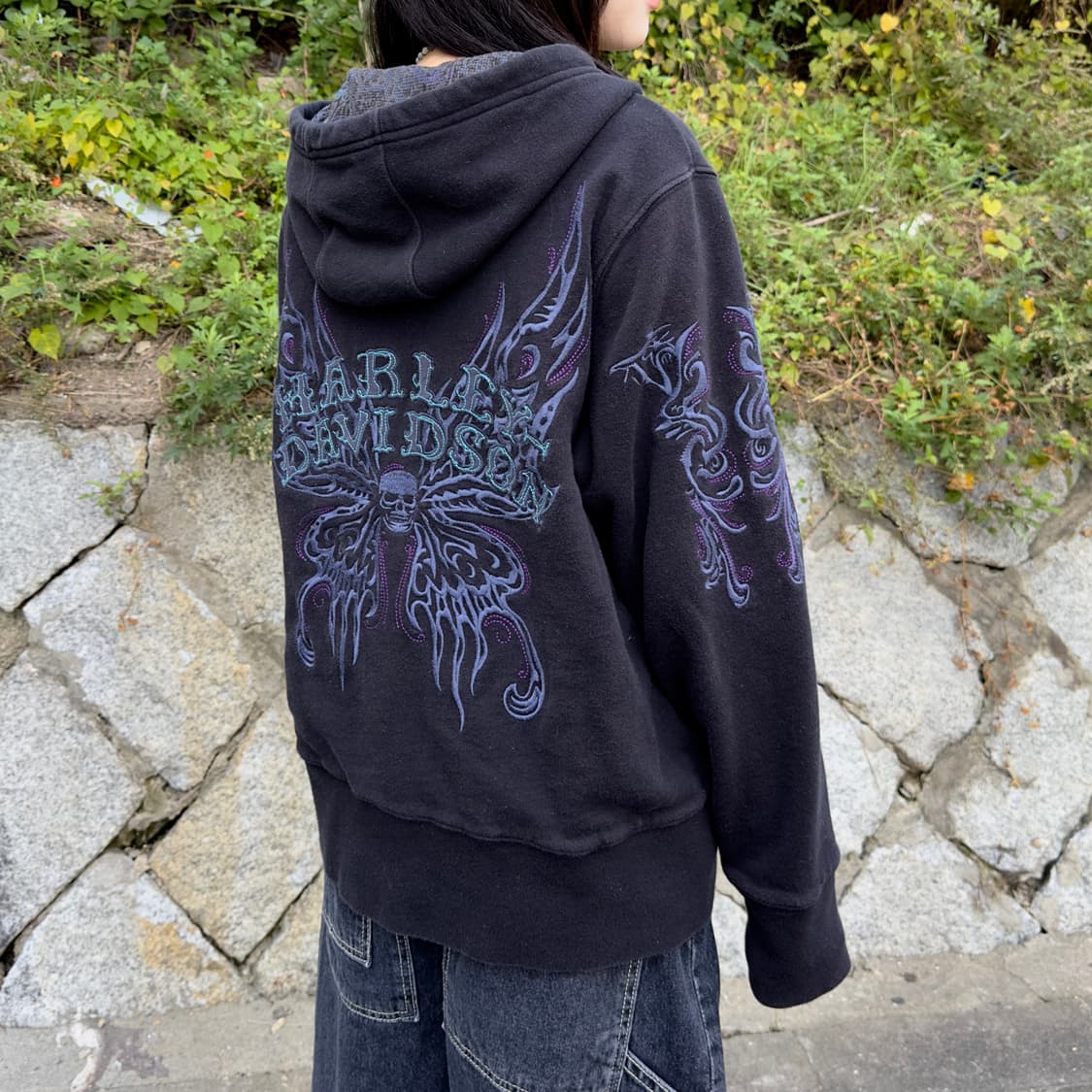 2011 투웨이 리버시블 할리데이비슨 해골 나비 후드 집업 상품이미지1