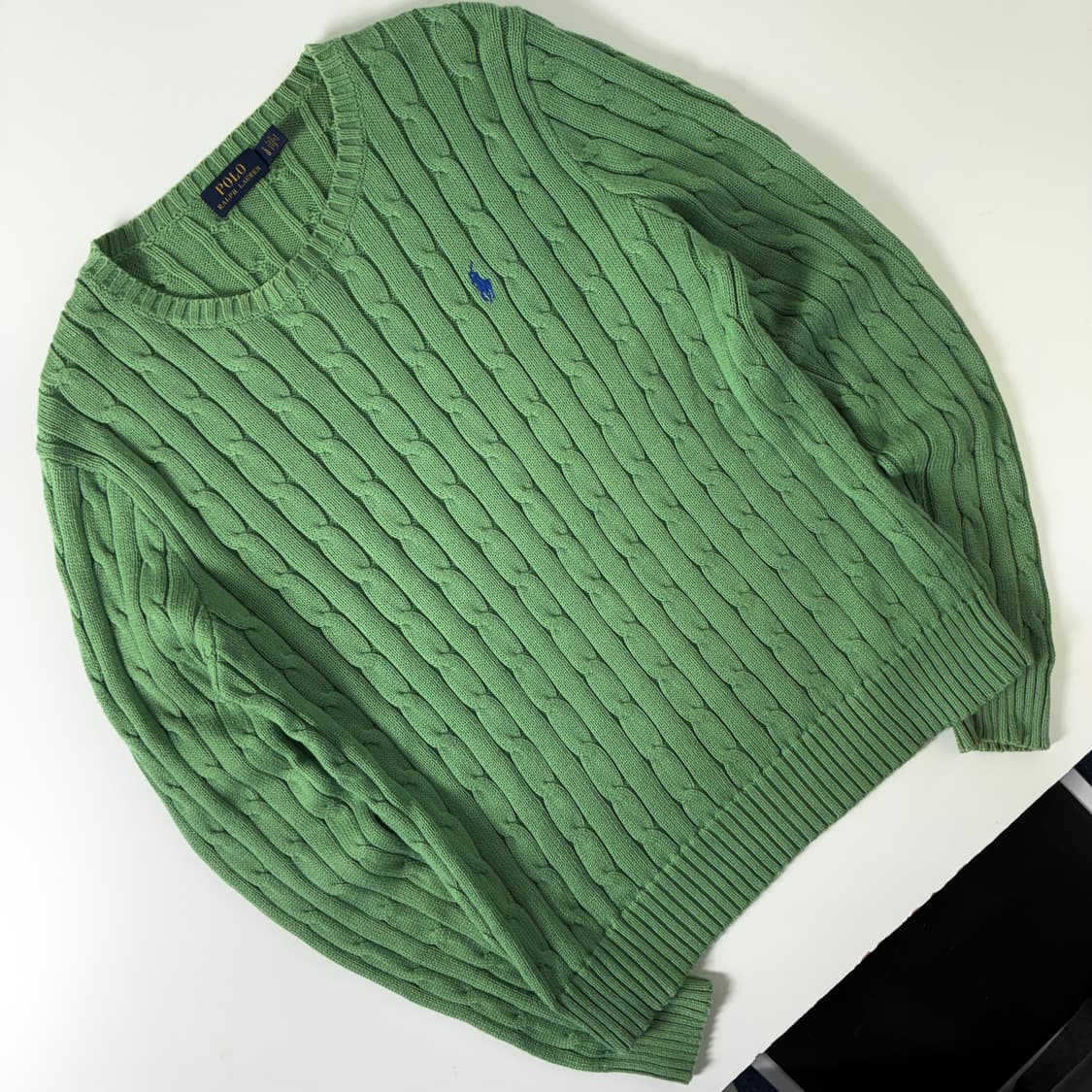 Polo  폴로 랄프로렌 자수 코튼 라이트그린 꽈배기 니트  상품이미지2