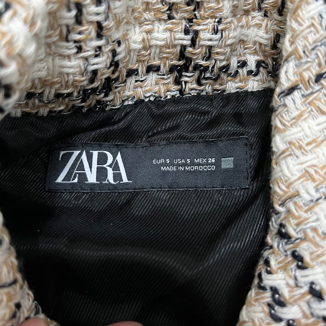 자라 여성 크롭 체크 트위드 자켓 [아이보리] S/90 상품이미지4