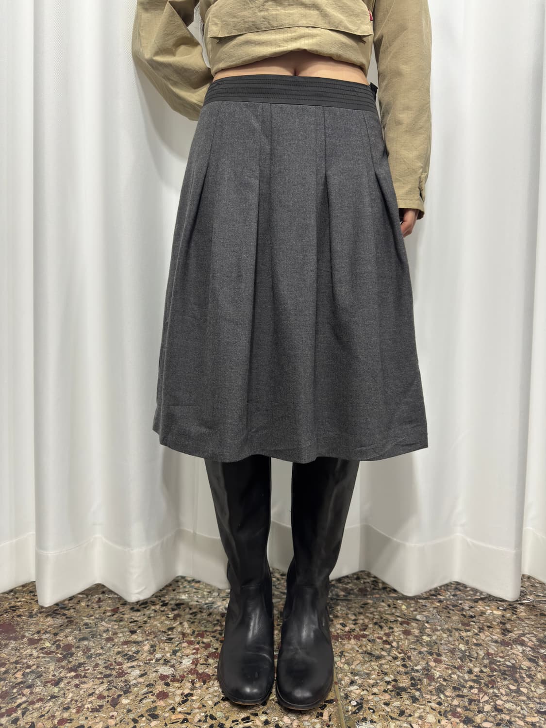 gray wool pleats midi skirt 상품이미지3