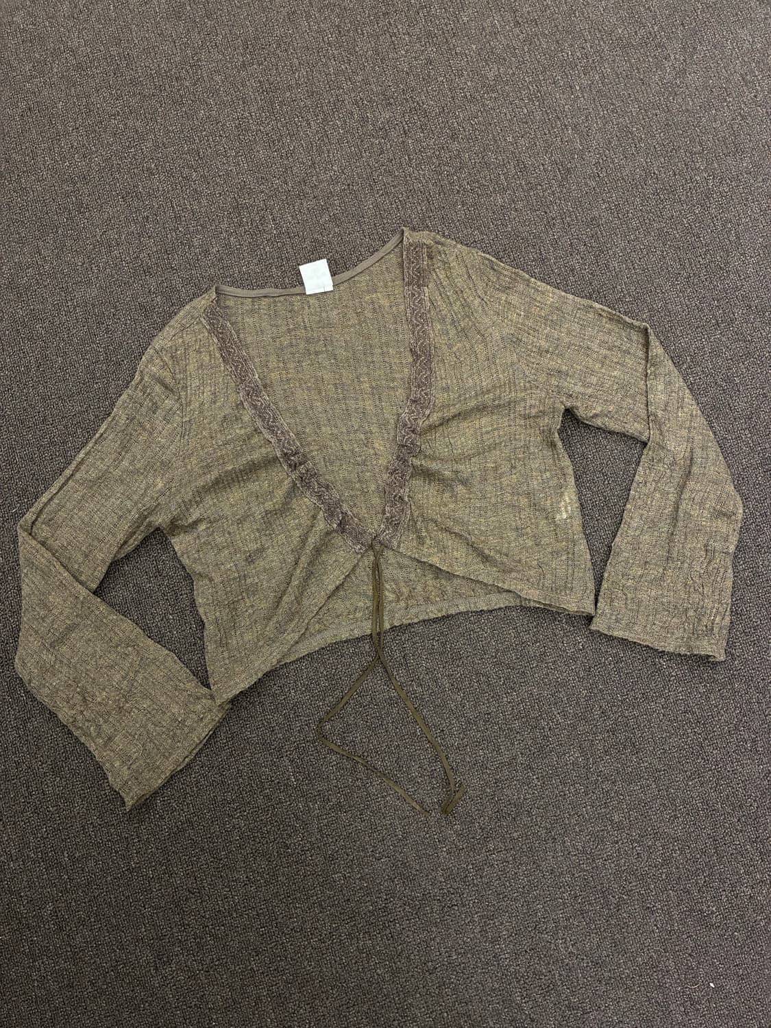 38)Japanese vintage 여성 레이스 디테일 브라운 가디건 상품이미지2