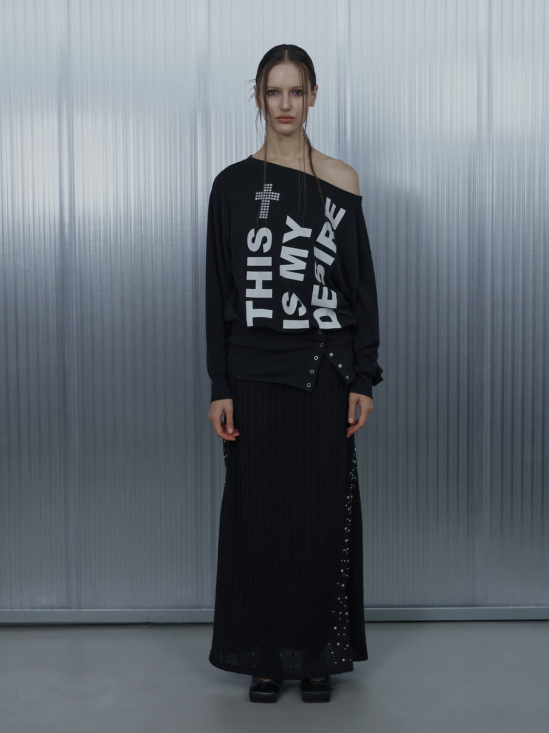 셋업이엑스이 볼드 레터링 루즈 탑 블랙 상품이미지1