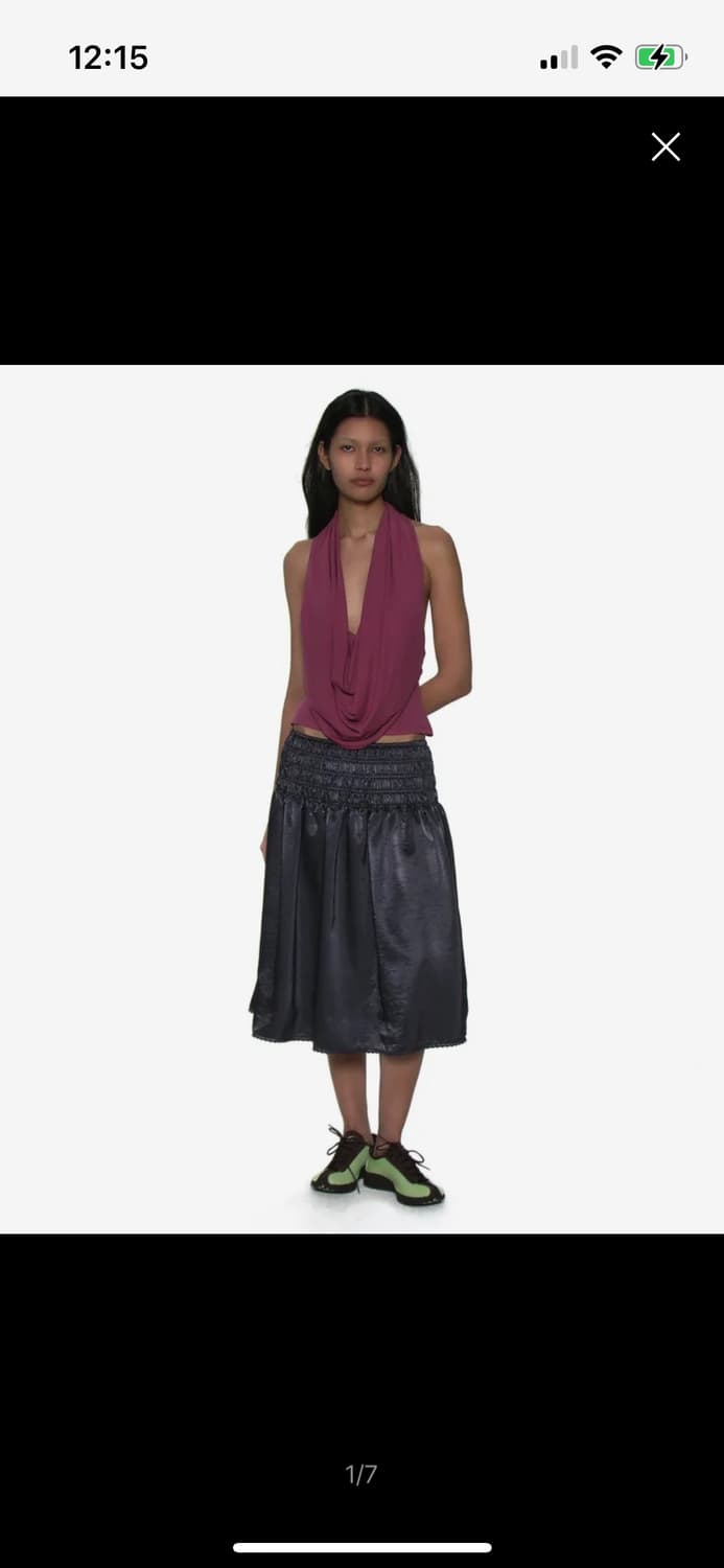 레이스 트림 스모킹 미디 스커트_차콜 상품이미지3