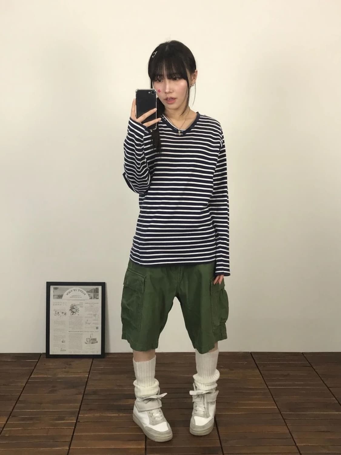 Navy Stripe V Neck Long Sleeve 상품이미지1