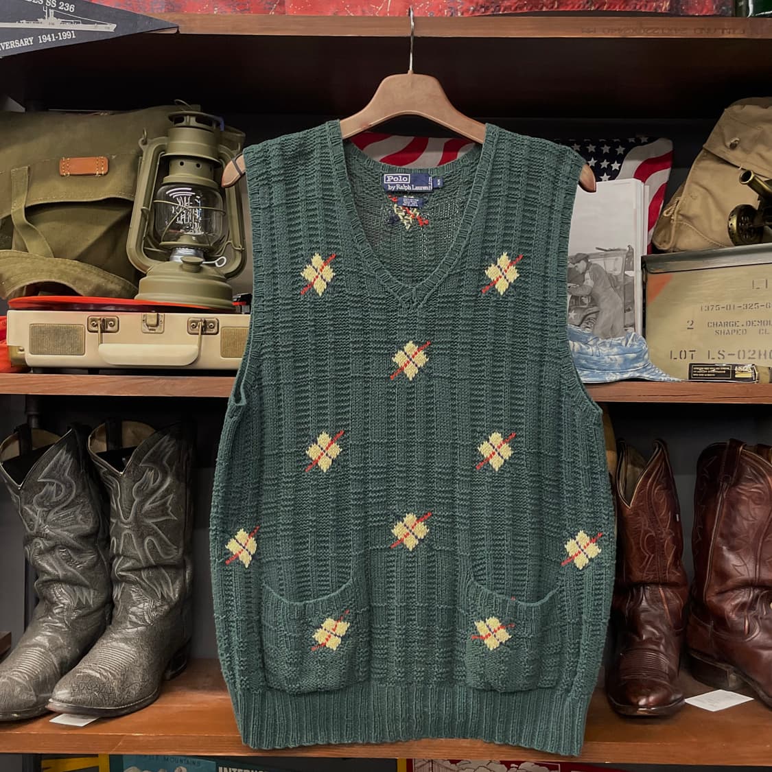 90s 폴로 랄프로렌 핸드 니트 아가일 패턴 브이넥 니트 베스트 상품이미지1