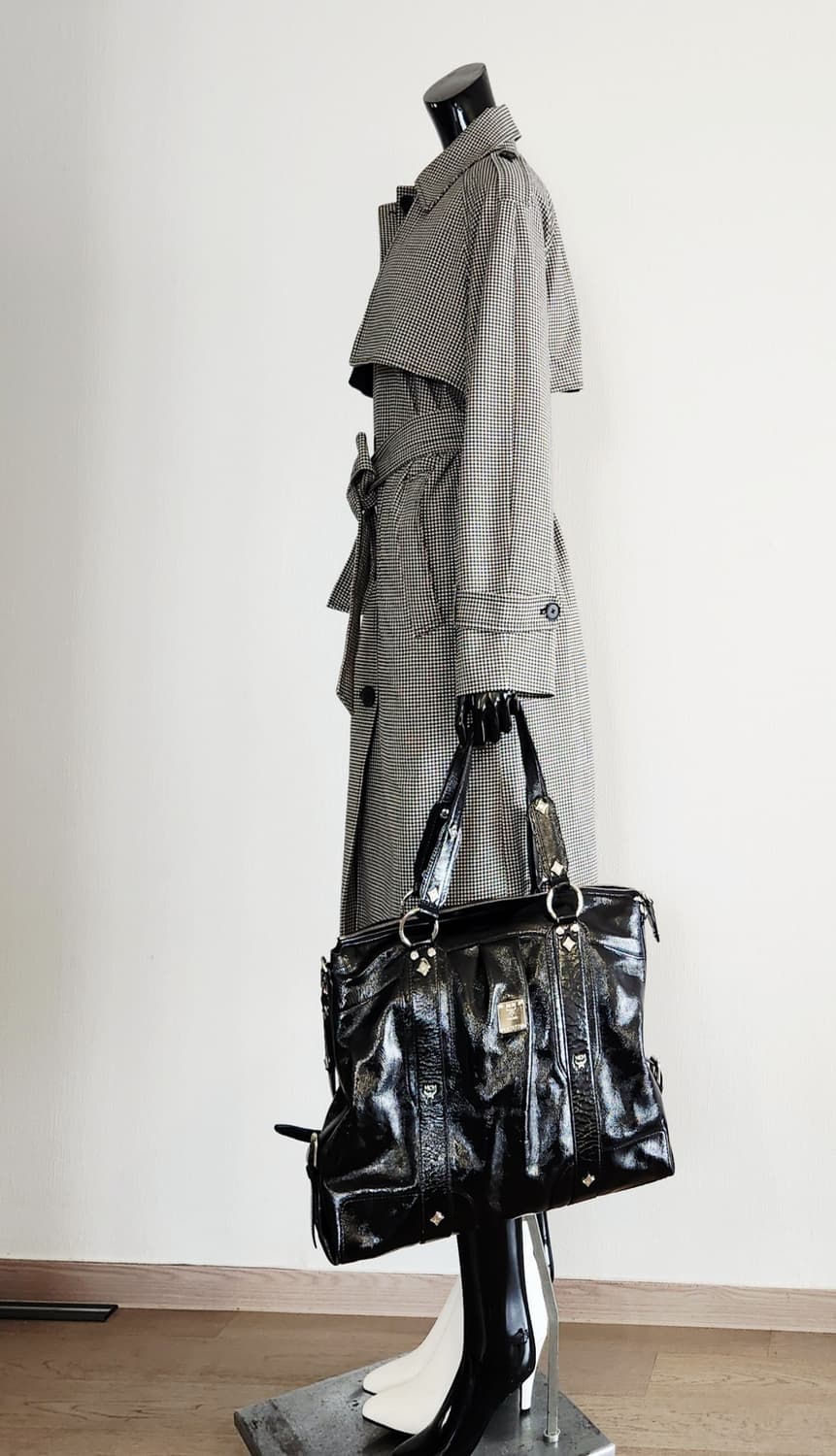 잔체크 롱 트렌치코트 상품이미지4