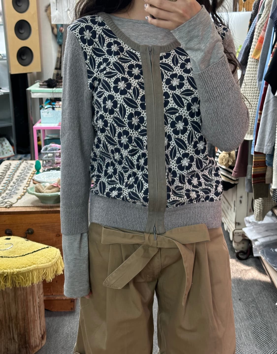 hbis 2way zip flower cardigan 상품이미지2
