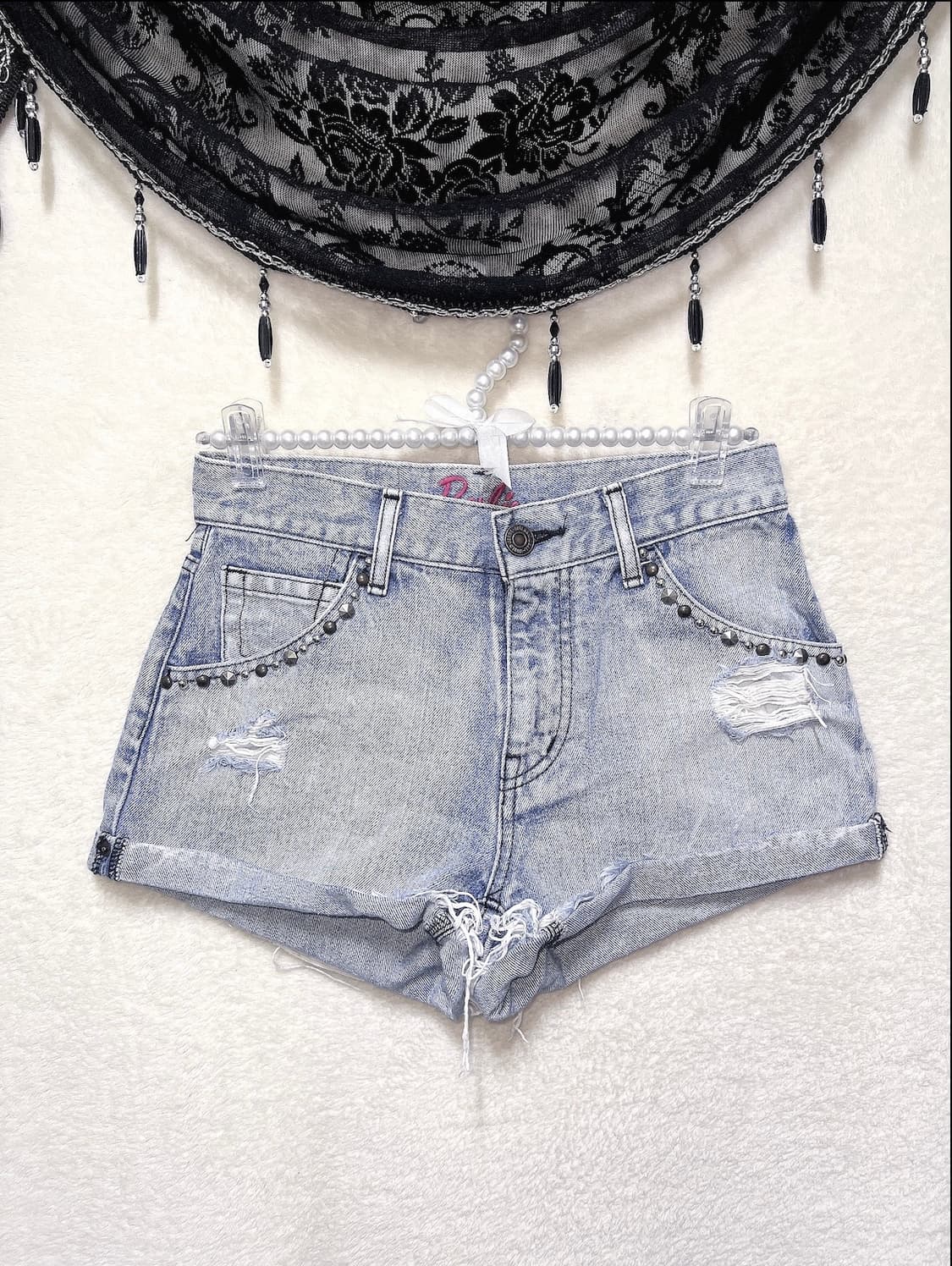 바비 오네갸루 y2k 와투케 00 키치 펑크 스터드찡 데님숏팬츠 청반바지 상품이미지4
