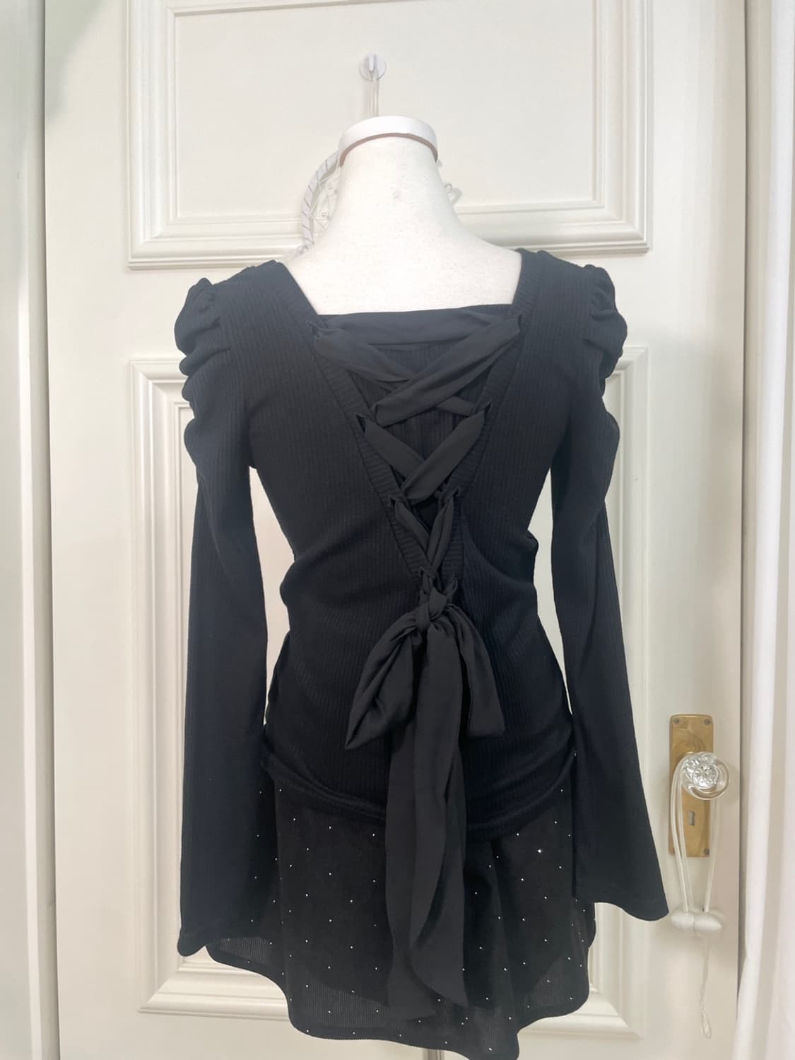 black puff sleeve back bow princess top 상품이미지5