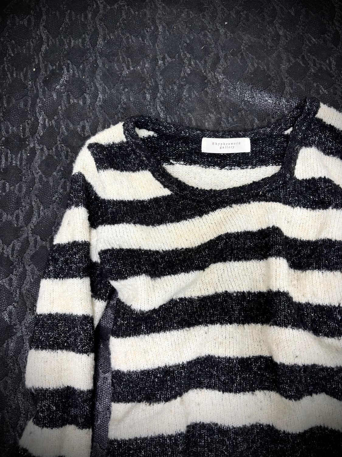 “Vintage” Y2K Black&White Stripe Knit Sl 상품이미지6
