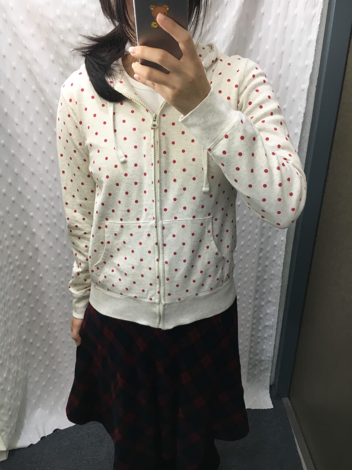 오트밀 레드 도트 후드집업 상품이미지2