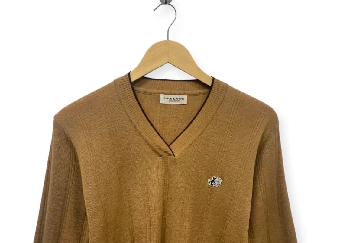 블랙앤화이트 얇은 브이넥 니트 S 상품이미지3