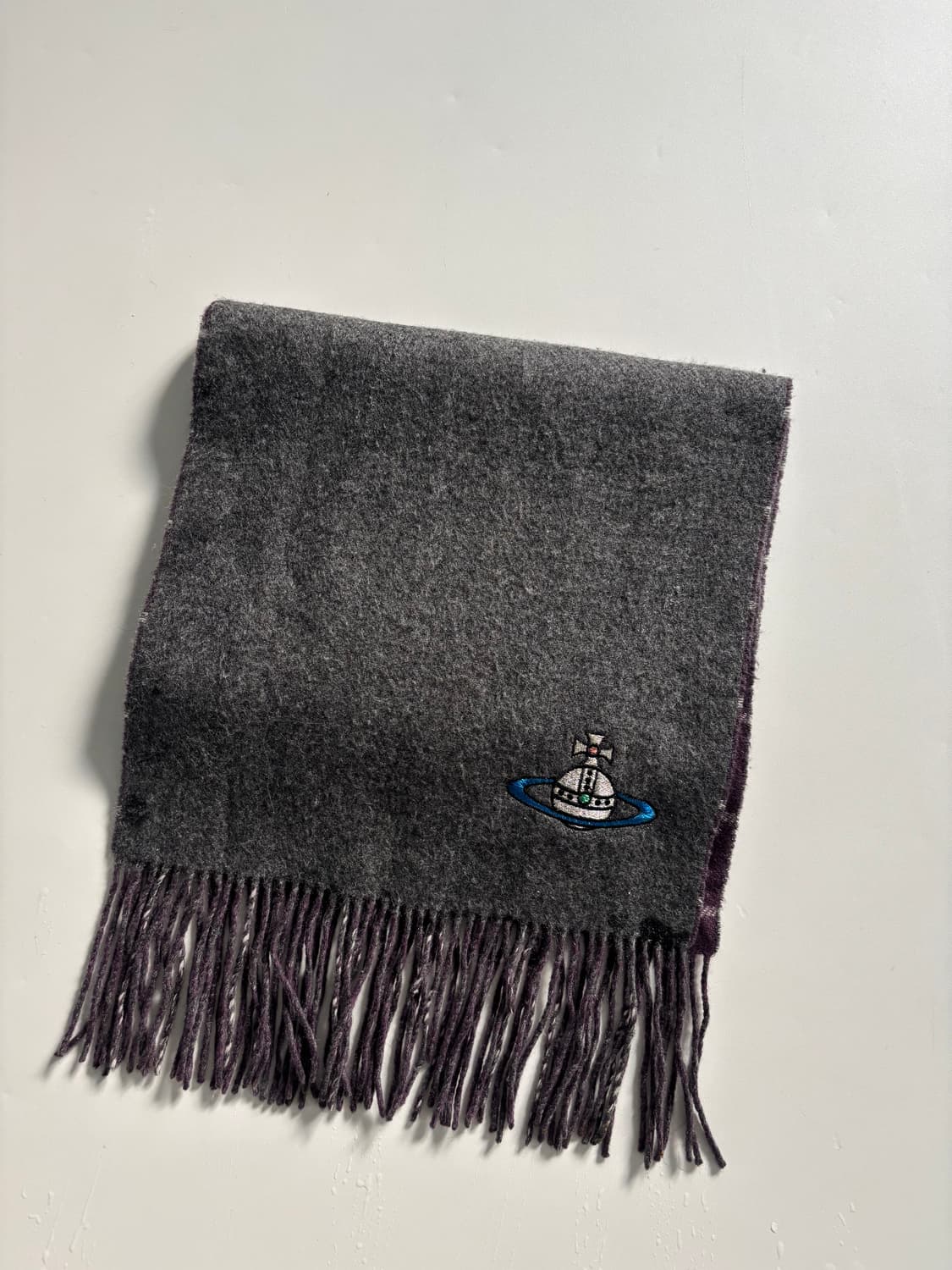 비비안웨스트우드 차콜 체크 퍼플 배색 ORB 캐시미어 머플러 상품이미지6