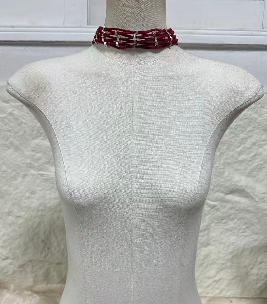 빈티지 고딕 레드 스웨이드 레이어드 초커 목걸이1 상품이미지1