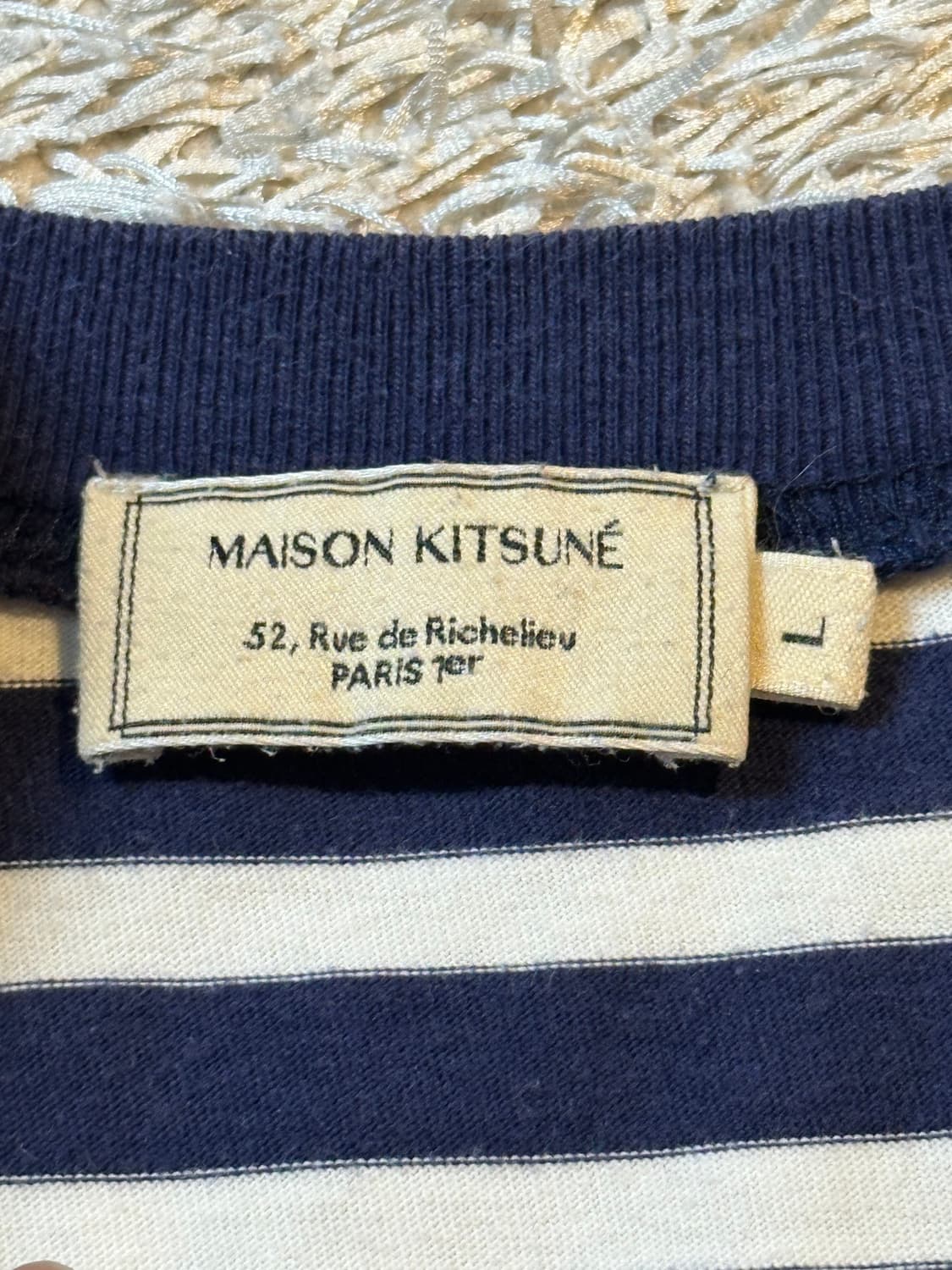 메종키츠네 트라이컬러 스트라이프 롱슬리브 긴팔 티셔츠 네이비 상품이미지4