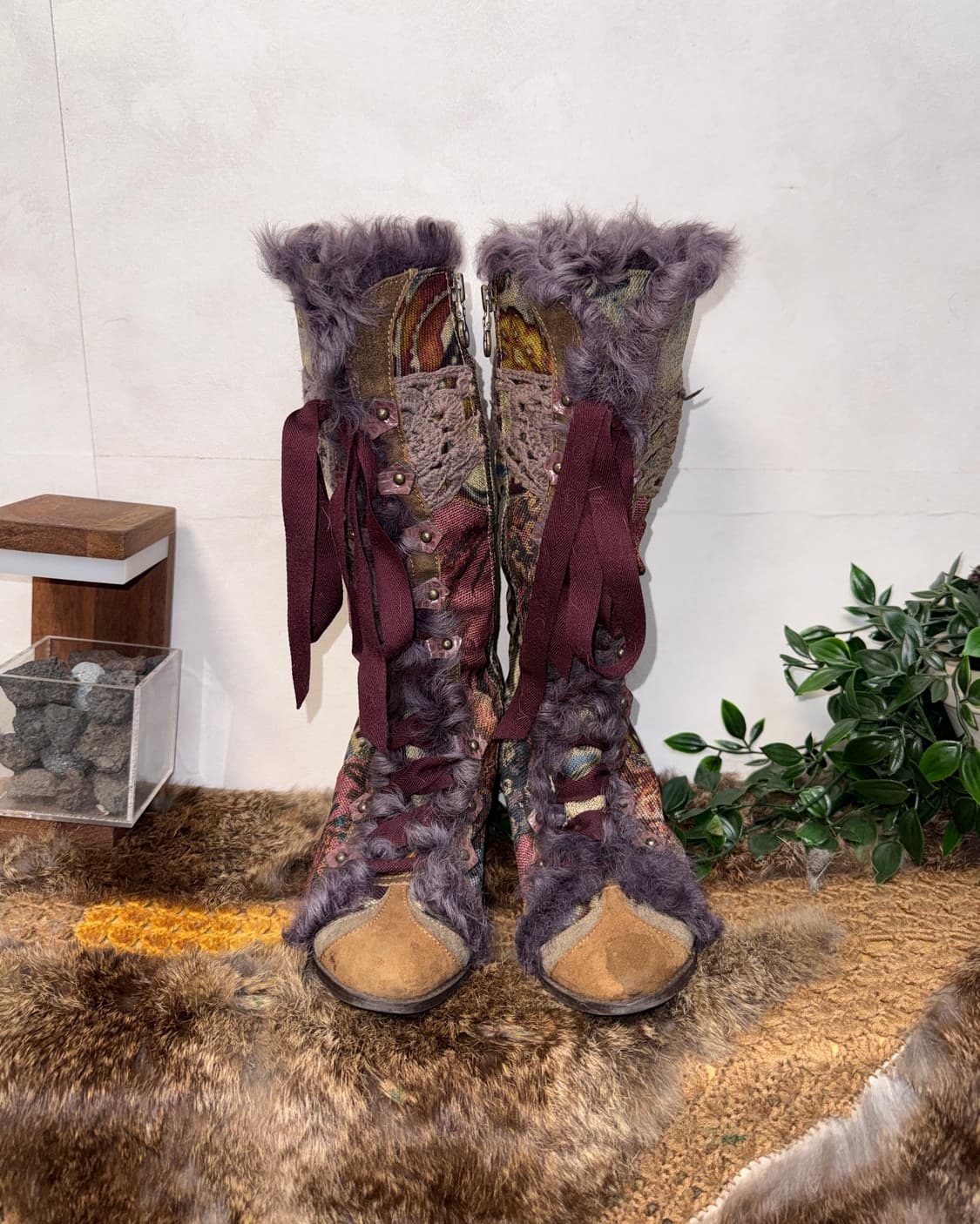 BNX jacquard fur trimming laceup boots 상품이미지2