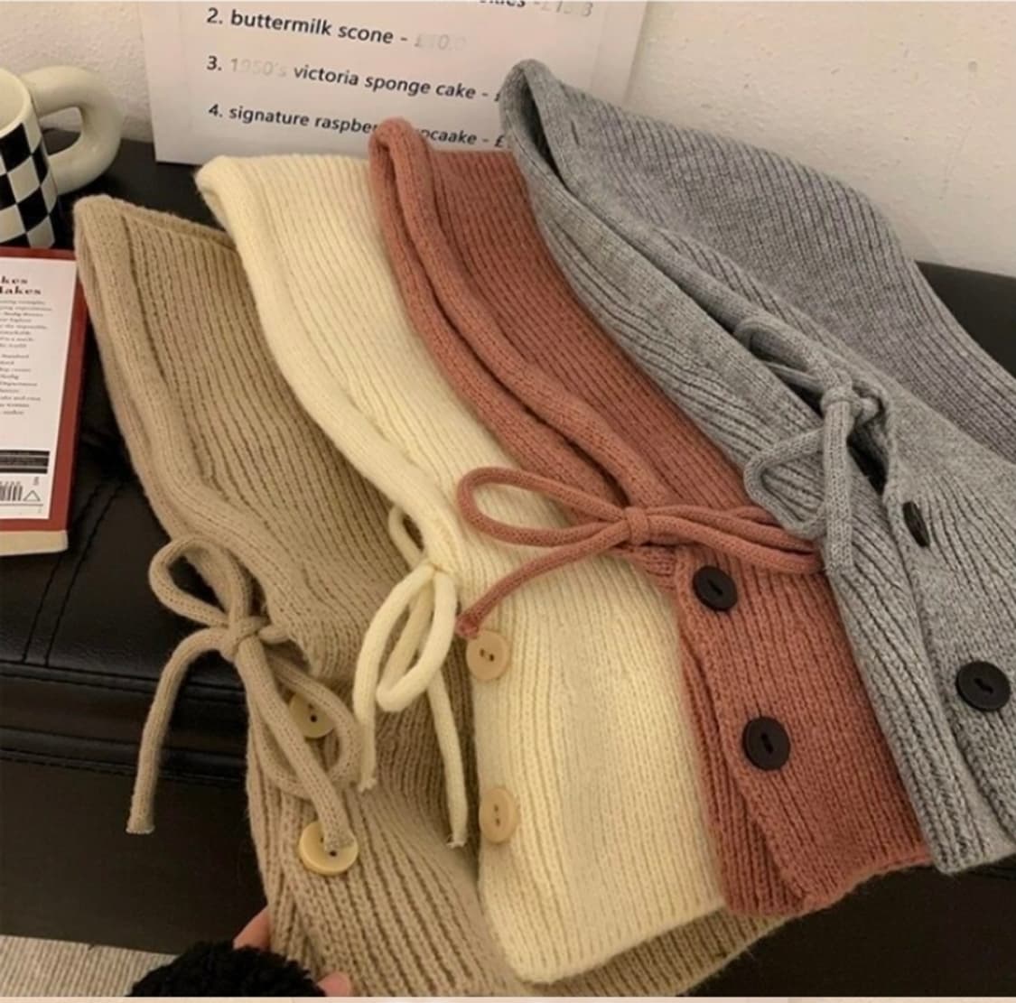 새제품 직잭 이쁜 니트 바라클라바 겨울 모자 그레이/ 브라운 상품이미지4