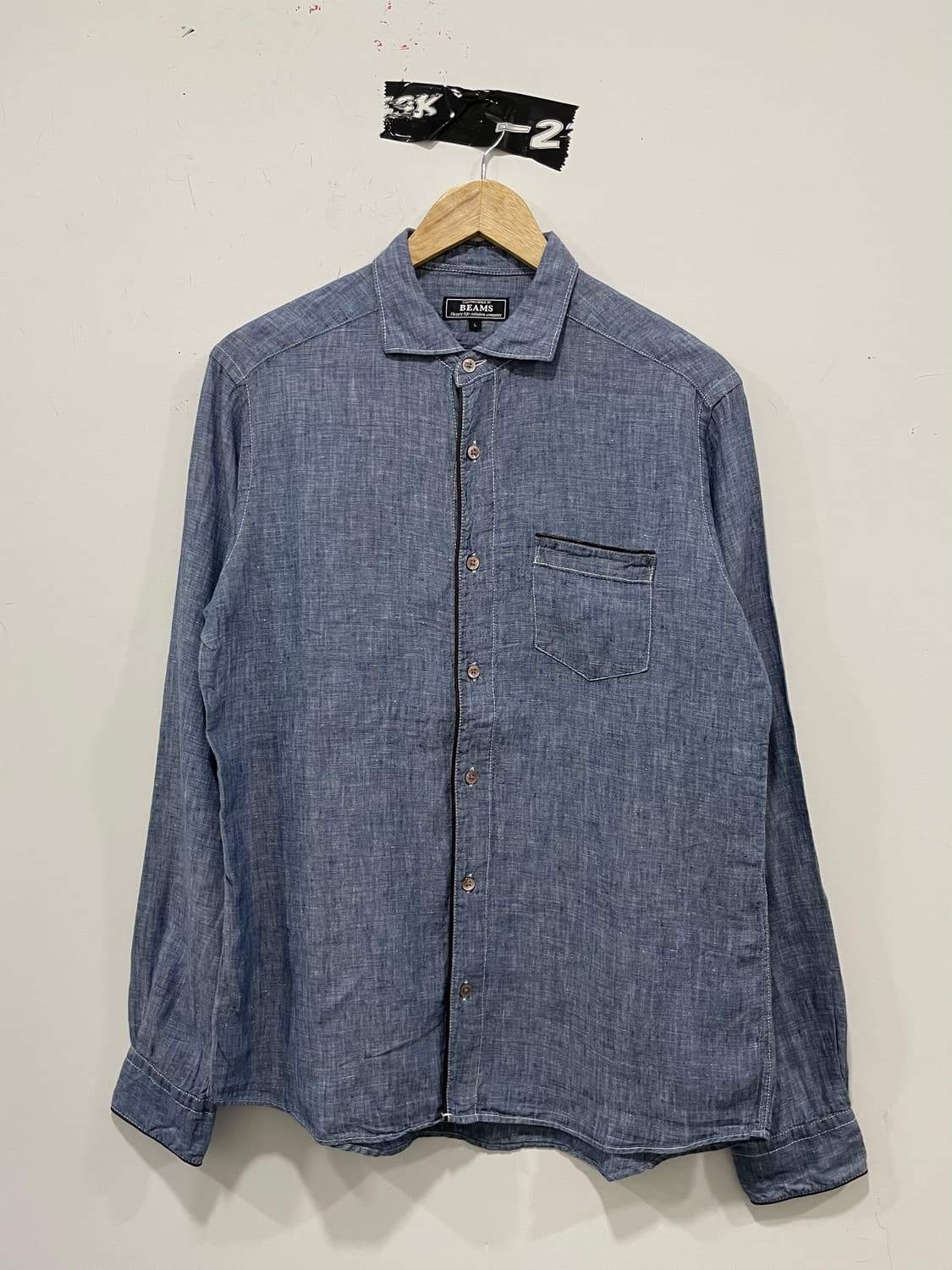 Beams heart 빔즈 하트 레더 파이핑 샴브레이 긴팔셔츠 상품이미지2