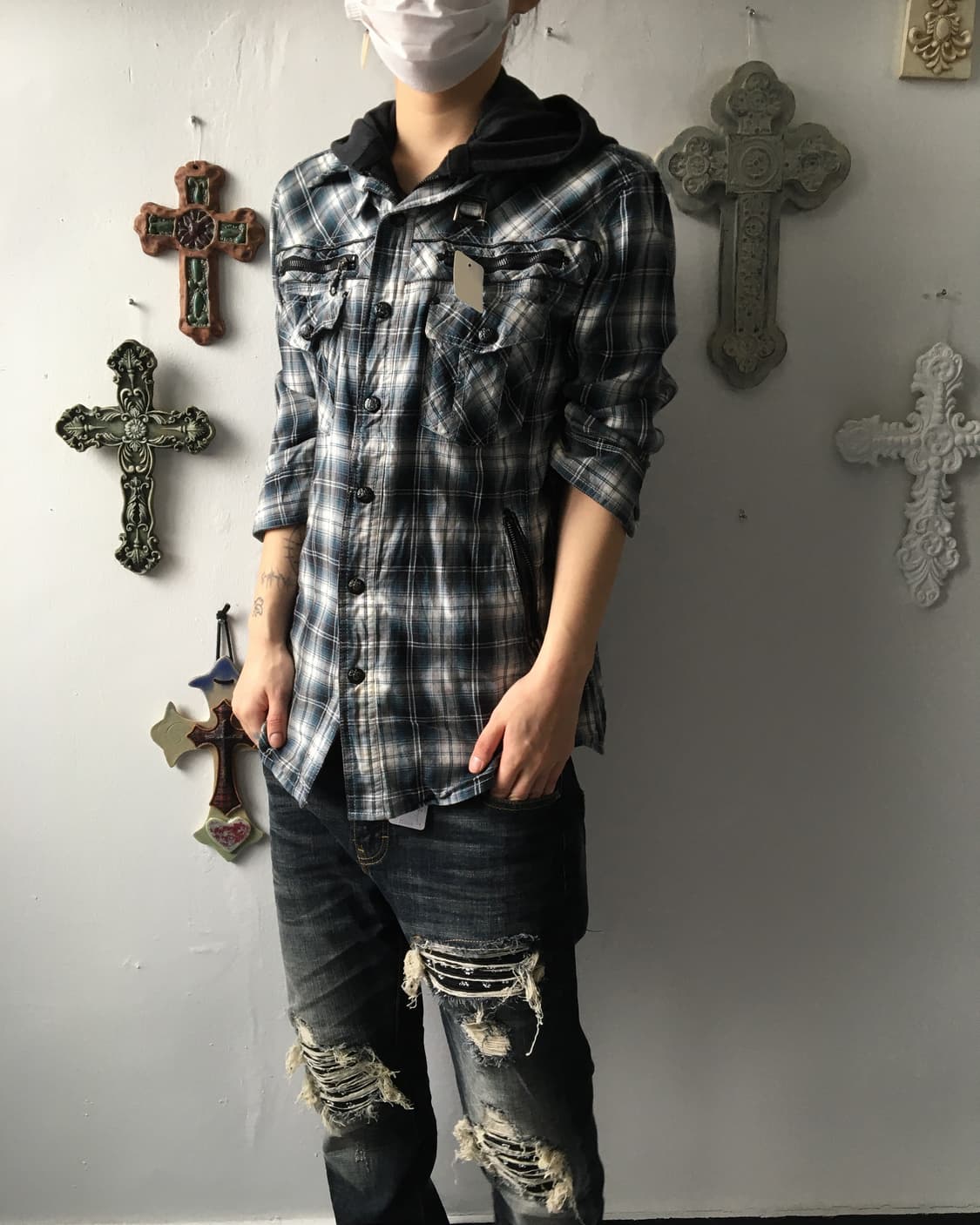 Hood layered check pattern shirt 상품이미지6