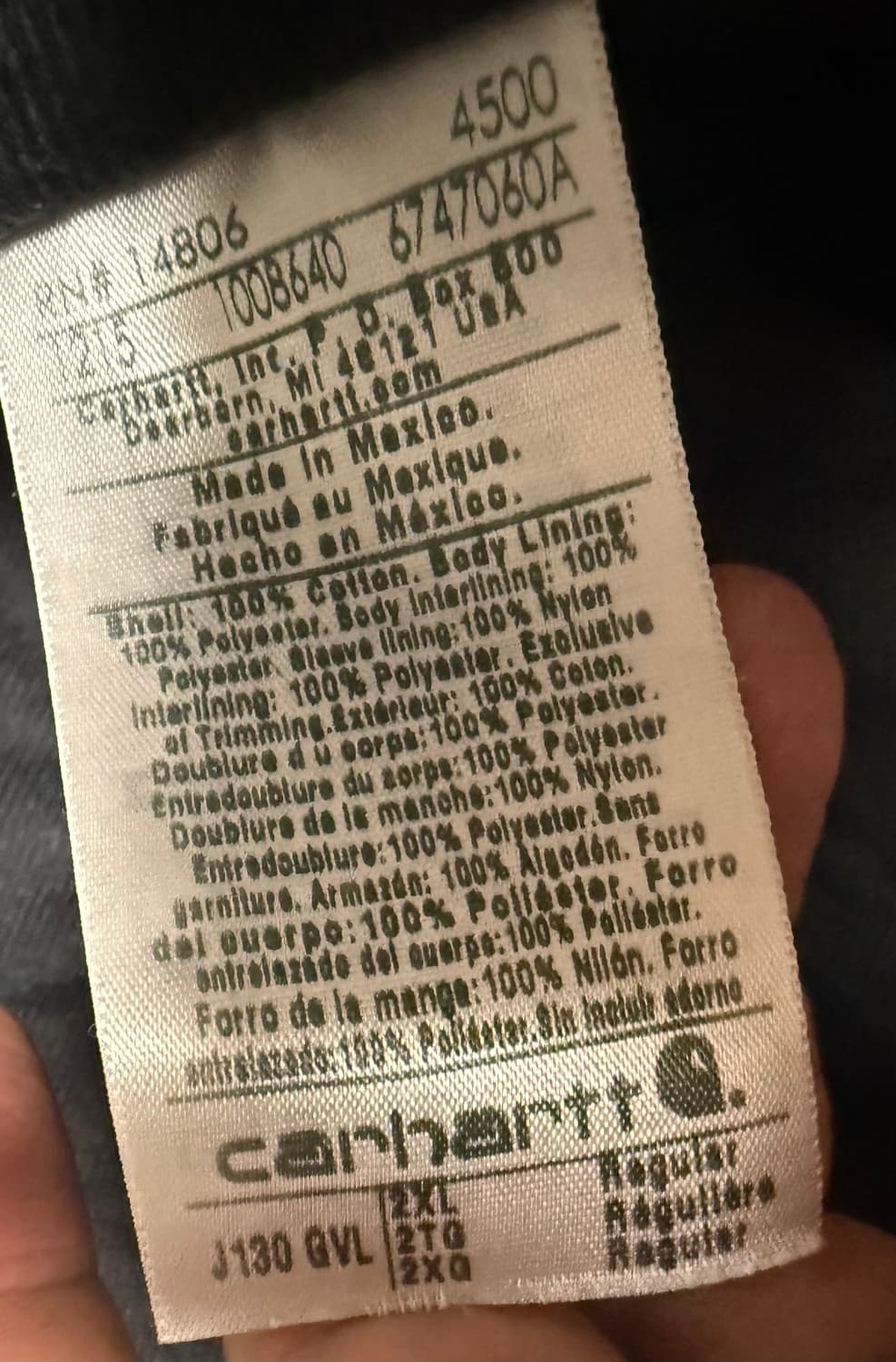 칼하트 액티브 자켓 J130 GVL 2XL 상품이미지3