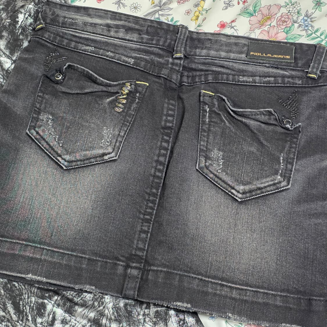 일본 아메리칸 빈티지)오네갸루 메탈데미지y2k블랙슬리브리스데님치마코디세트 상품이미지4