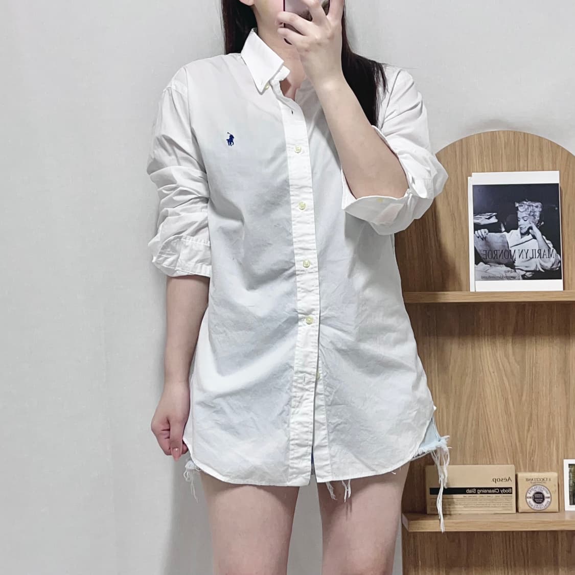 [정품] 폴로 화이트 / 네이비포니 솔리드 셔츠 [ M ] 상품이미지1