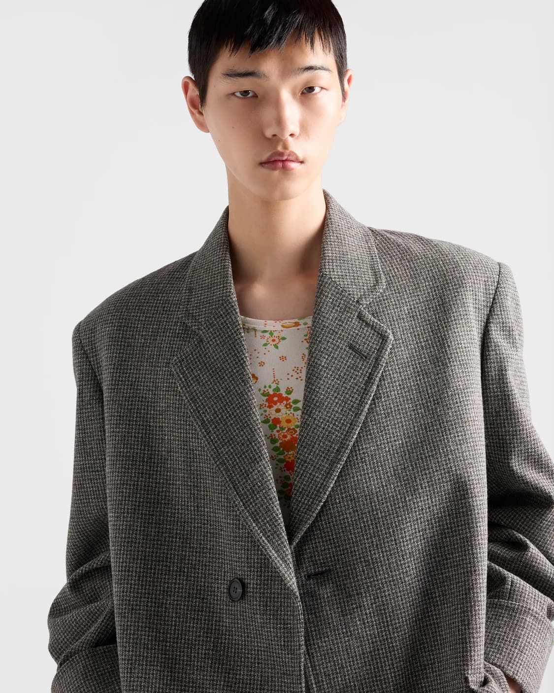 (새제품) 프라다 PRADA 싱글브레스트 하운드투스 체크 울 코트 52 상품이미지4