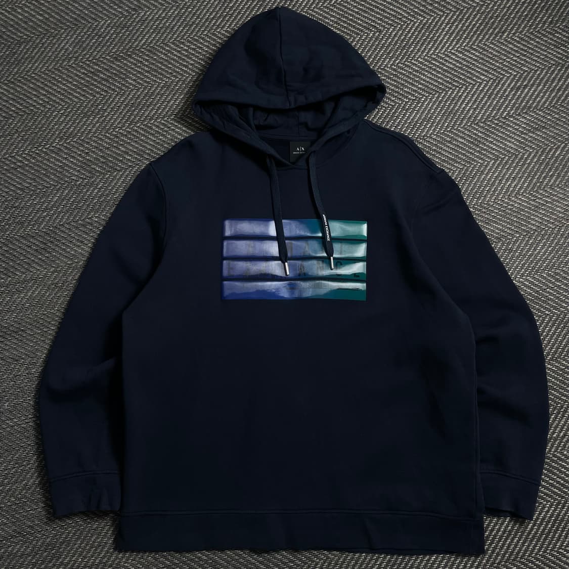 아르마니 익스체인지 빅로고 박시핏 후드 티셔츠 네이비 y 4693 상품이미지2