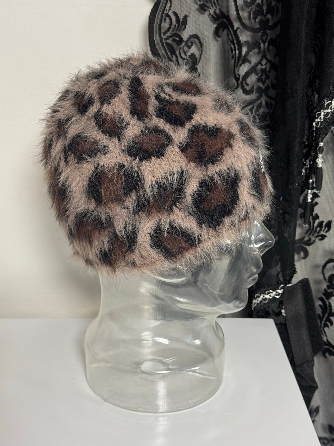 호피 레오파드 앙고라 펑옵체 로고 비니 상품이미지3