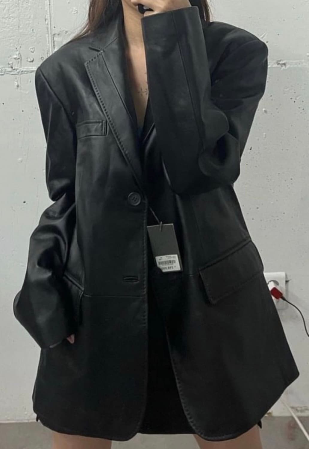 택O 새 상품 빈티지 양가죽 블레이저 자켓 블랙 상품이미지1