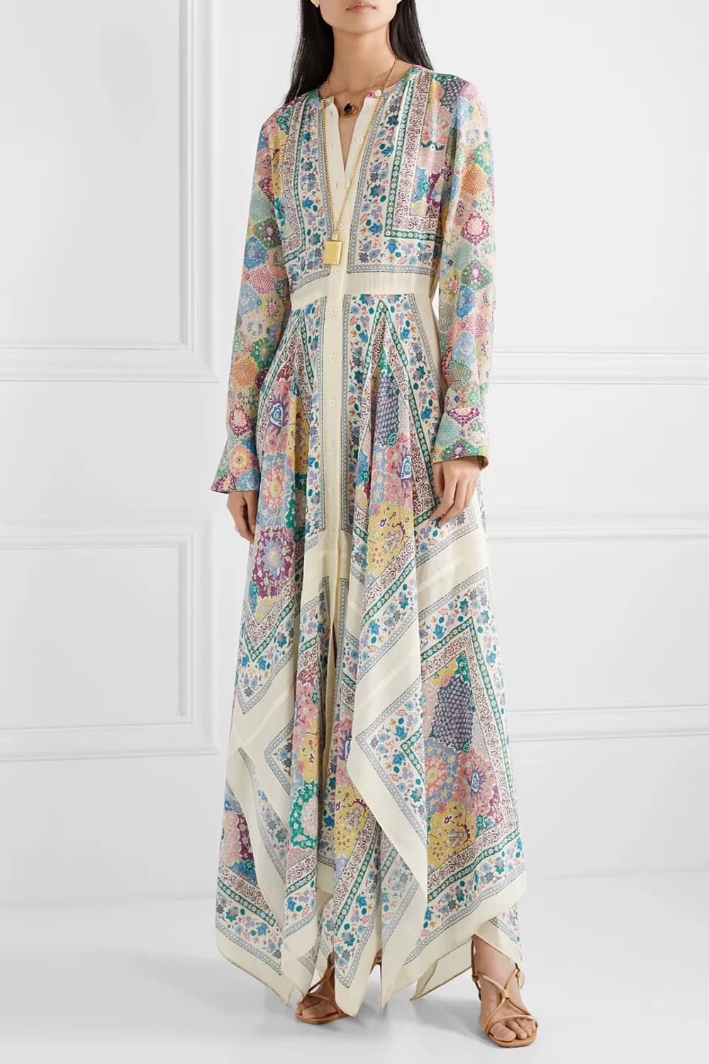 알투라자 패턴 실크100% 롱 원피스 38 상품이미지7