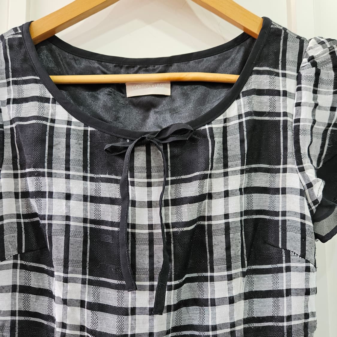 블랙 화이트 체크무늬 반팔 원피스 상품이미지3