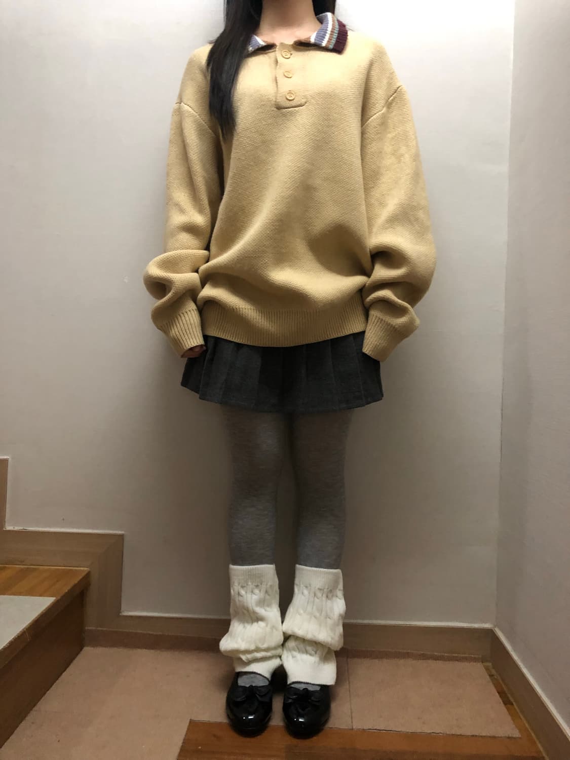 빈티지 옐로우 스트라이프 카라 니트 상품이미지3