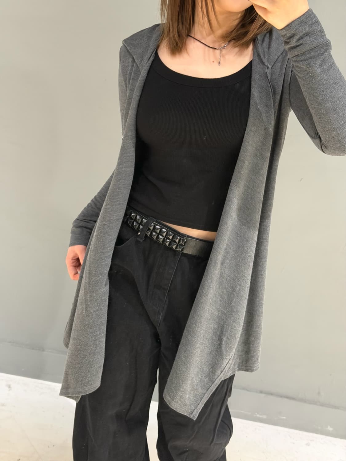 M•K•R lace cross drape hood cardigan 상품이미지4