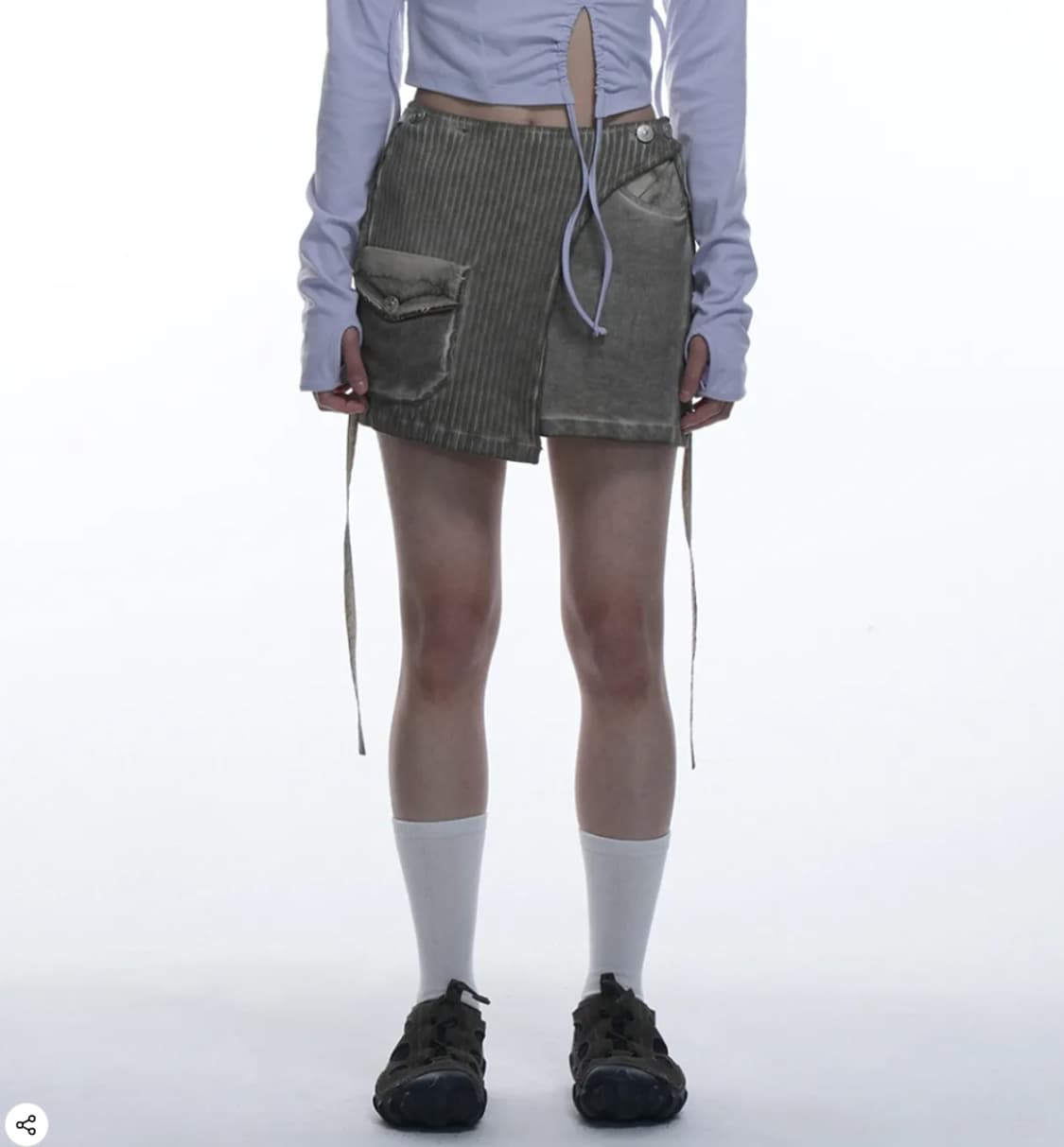 새제품) 그레일즈 루나 바이커 니트 스커트 골지 코듀로이 베이지 브라운 상품이미지1