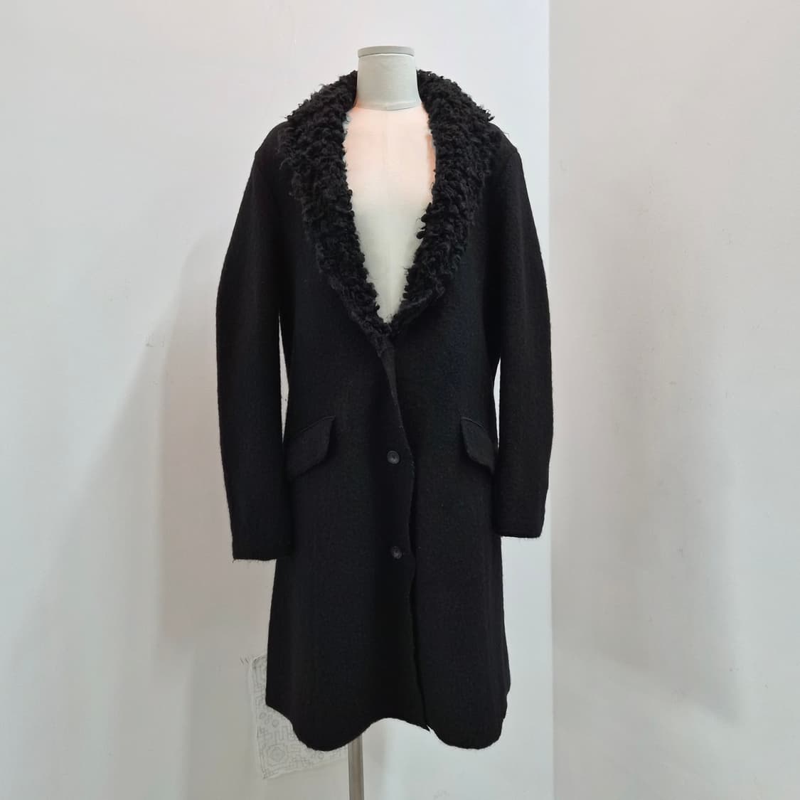 디젤 울100 블랙 셰어링 라펠 롱코트 상품이미지1