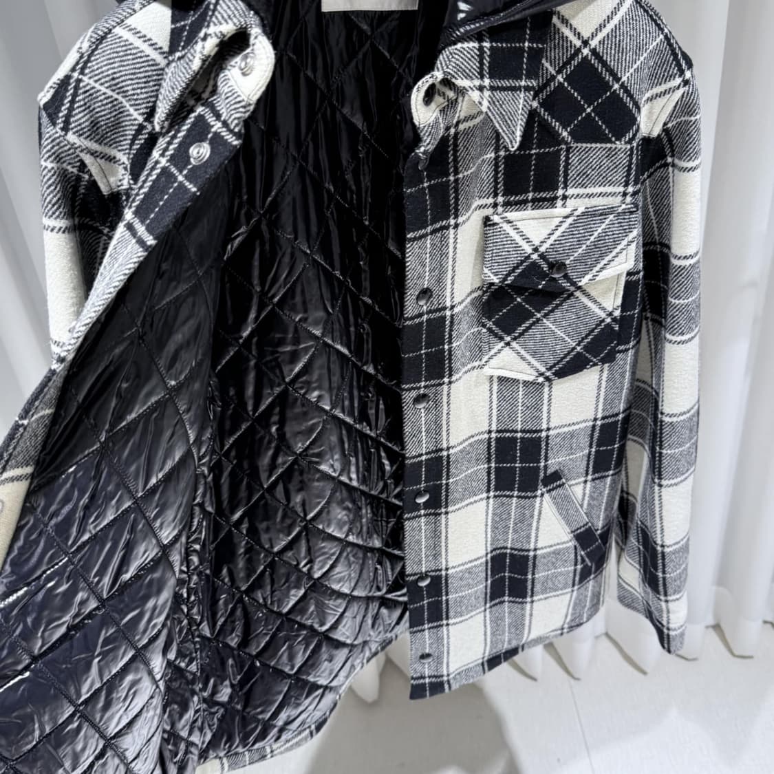 48 / 셀린느 울 체크 셔츠 패딩 로고 자켓 상품이미지5