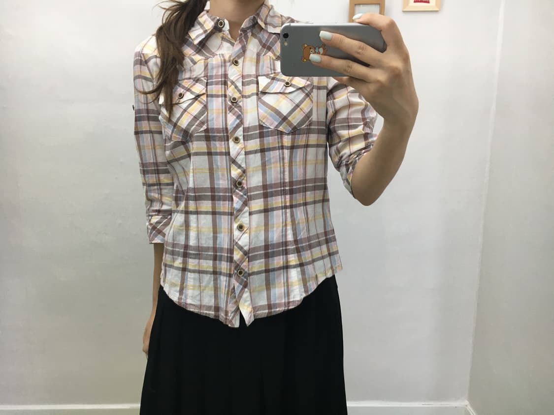 다채색 7부 체크 셔츠 상품이미지3