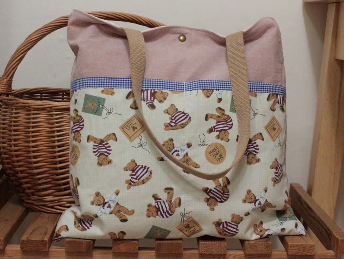 (잠시할인중) 핸드메이드 곰무늬 2포켓 핑크 가방 상품이미지1