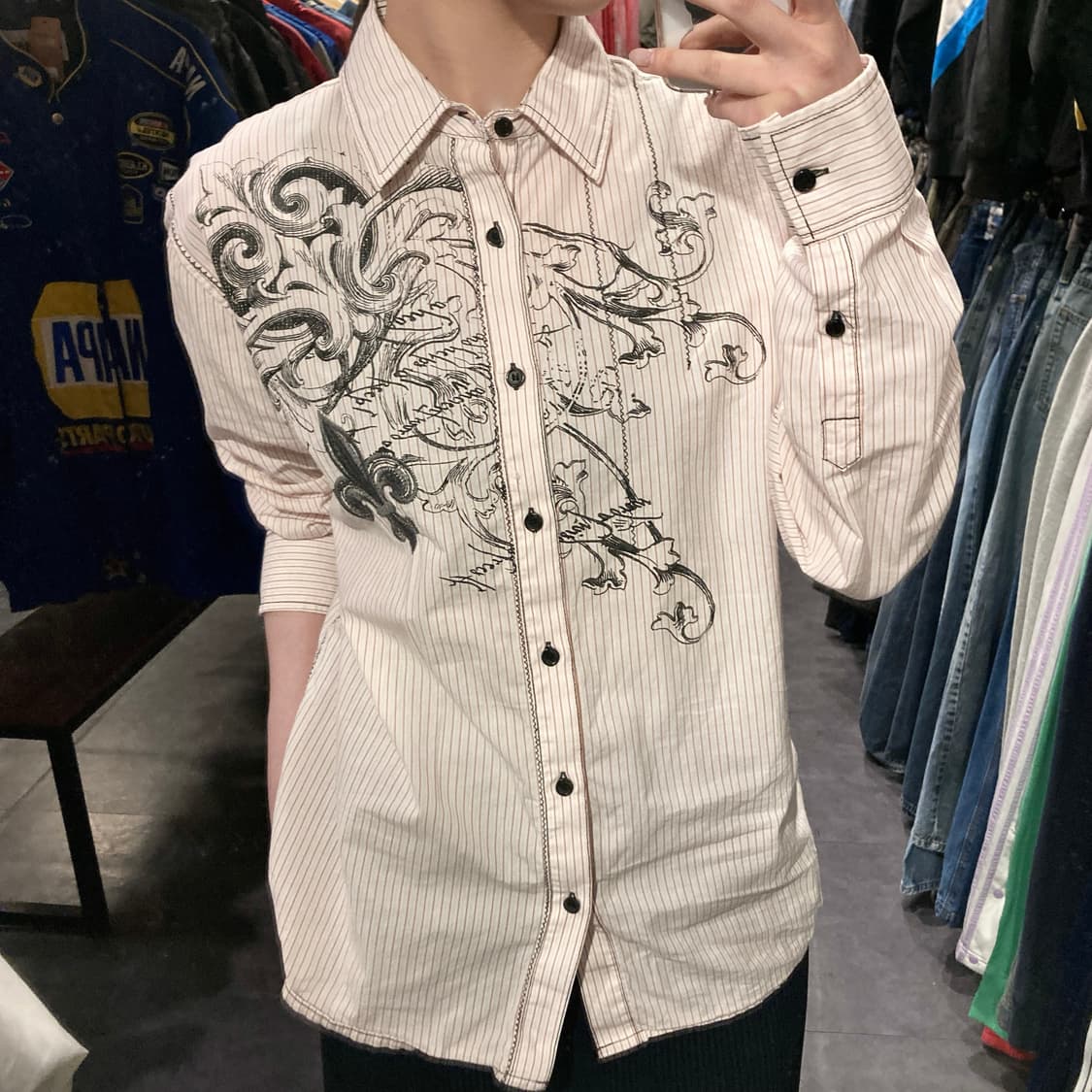 [IM] vtg 웨스턴 프린팅 스트라이프 셔츠 핑크 상품이미지1