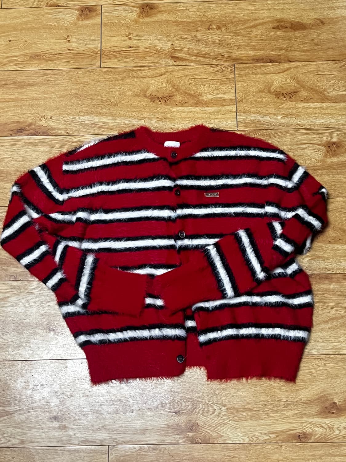 오와이 헤어리 스트라이프 가디건 상품이미지1