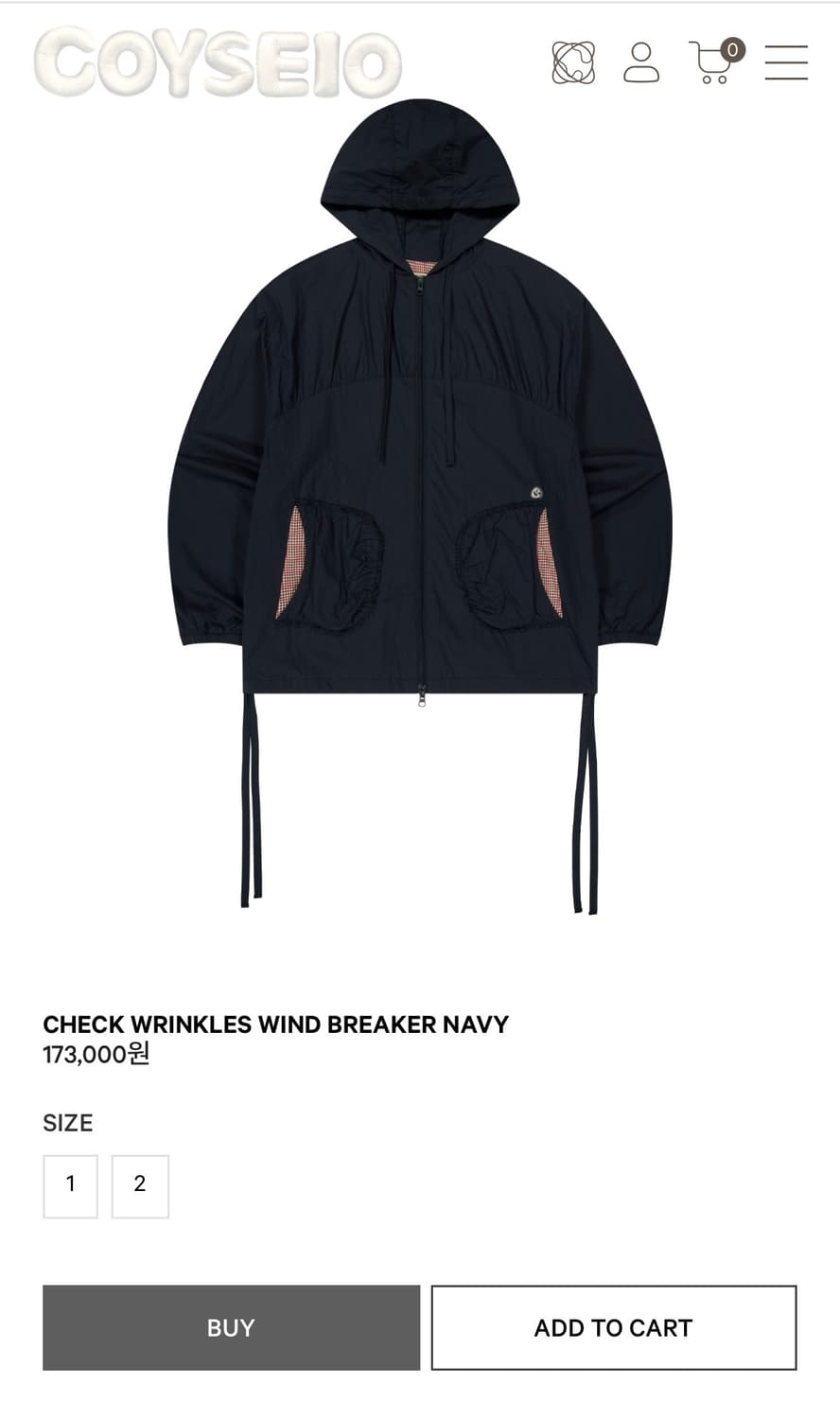 코이세이오 COYSEIO 체크 링클스 윈드 브레이커 네이비 상품이미지1
